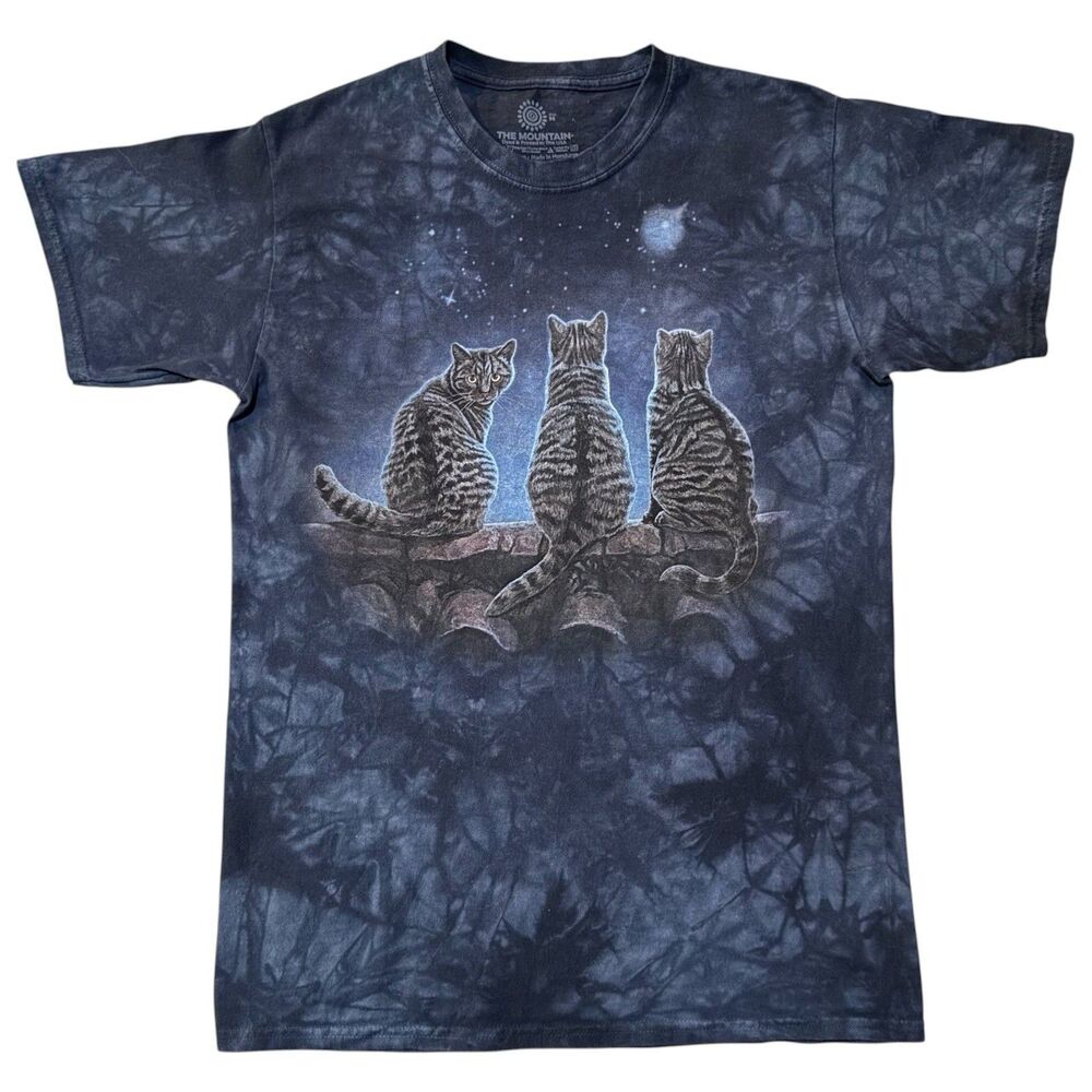 The Mountain Wish Upon A Star Cats T-Shirt Sz M Tie Dye Stargazing Kitty Kittens